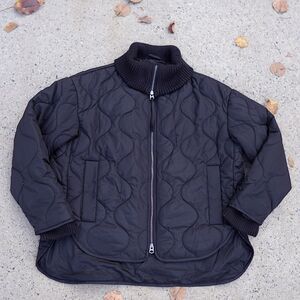 Lucky Brand Black Reversible Quilted Jacket Women’s M NWOT Full Zip Cozy Warm